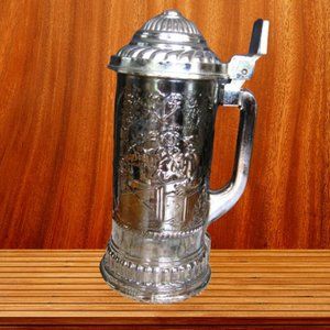 Vintage Glass Beer Stein Hinged Metal Lid